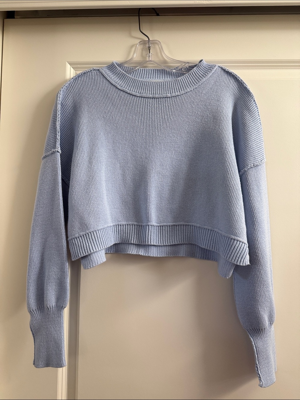 Pink Rose Light Blue Cropped Crewneck Sweater